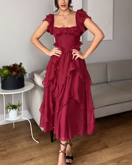 Mila | Red Ruffle Backless Dress